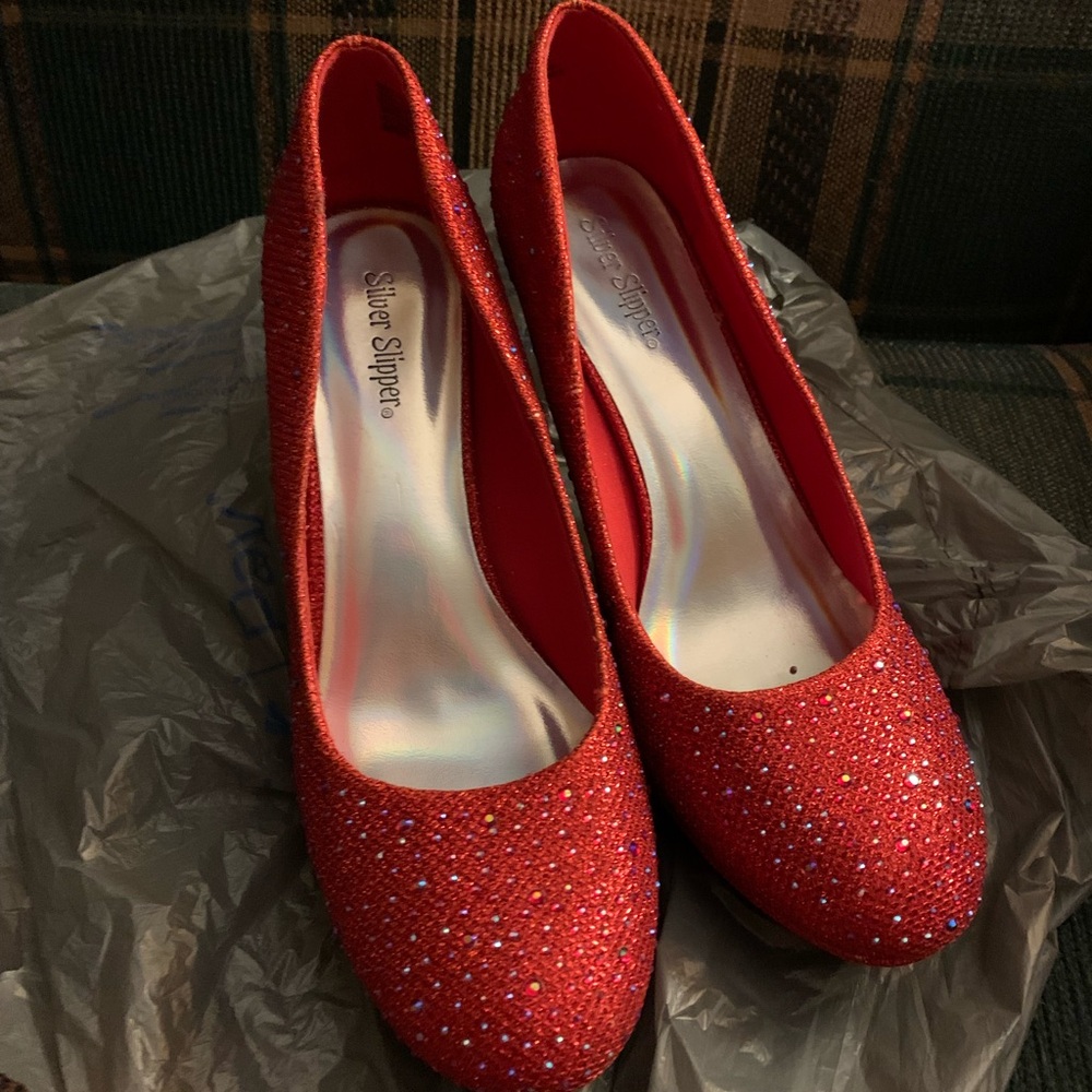 Red sparkly high heels